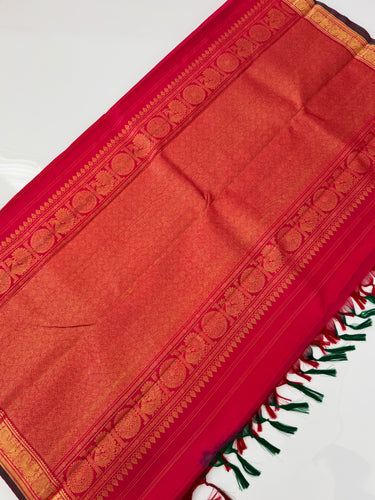Kanchivaram Pure Silk Pure Zari Silk Saree | Pink | Contrast Blue Blouse | Gold Zari | Handwoven | Ships from California